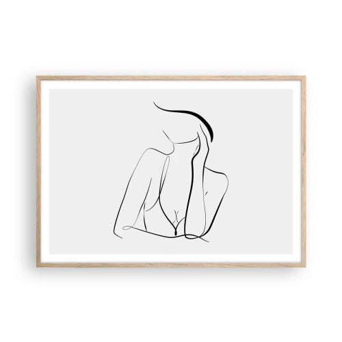 Plakat i ramme af lyst egetræ - På bølgen af en drøm - 100x70 cm