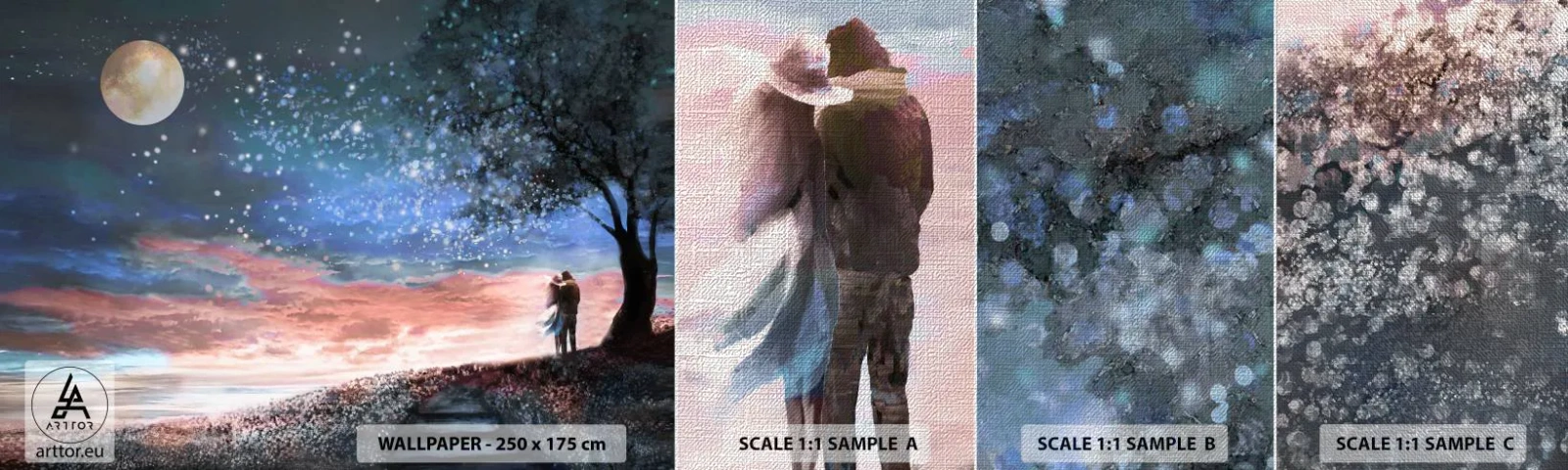 Prøve Fototapet Premium Canvas - En stjernepræstation - Abstraktion, Landskab, Et par kærester - 100x30 cm