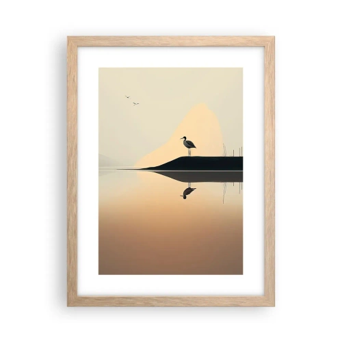 Plakat i ramme af lyst egetræ - Herre på søen - 30x40 cm