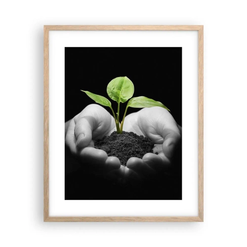 Plakat i ramme af lyst egetræ - Jeg elsker naturen, jeg beskytter den - 40x50 cm