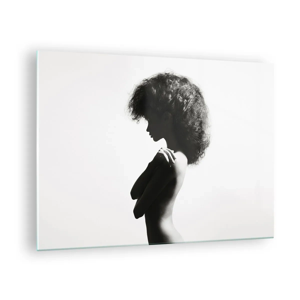Billede på glas - Kvindelig nøgen i kontrasterende sort og hvidt lys - 70x50cm - Som en blomst på en slank stilk - Moderne vægdekoration til stue og soveværelse ARTTOR