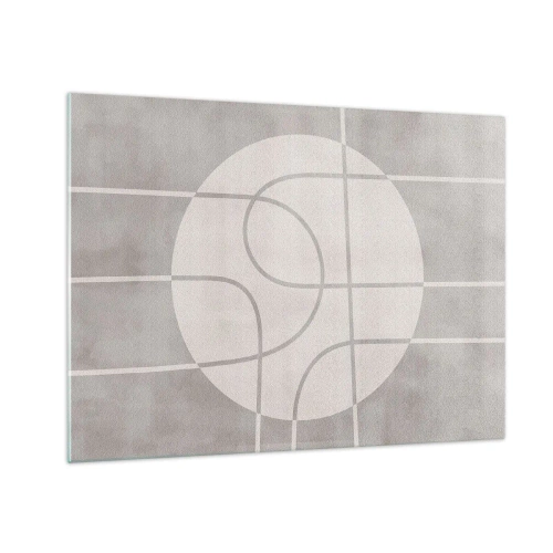 Billede på glas - Beige linjer og cirkler skaber en geometrisk komposition - 70x50cm - Cirkulær og lige frem - Moderne vægdekoration til stue og soveværelse ARTTOR