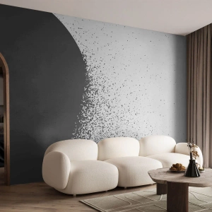 Fototapet Premium Canvas - Partikelbevægelse - Abstraktion, Sort og hvid, Grafik - 500x350 cm