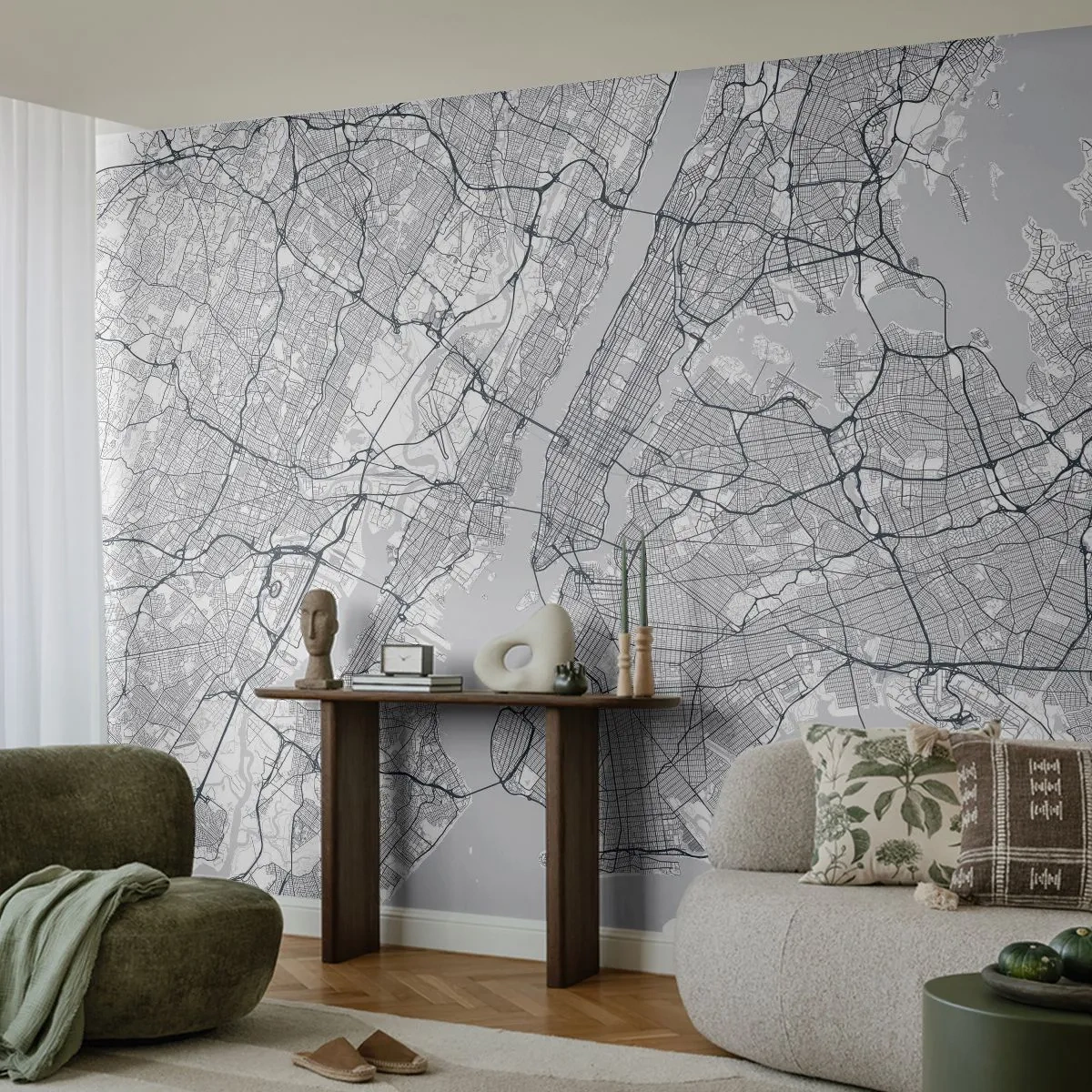 Fototapet Premium Sand - Anatomi af en storby - New York, Kort, Manhattan - 200x140 cm