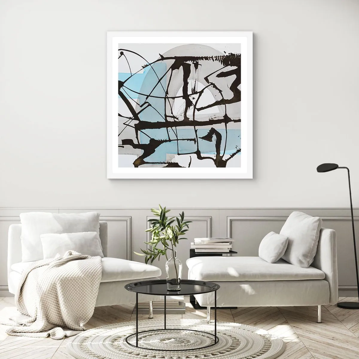 Plakat i hvid ramme - Ikke desto mindre blå - 40x40 cm