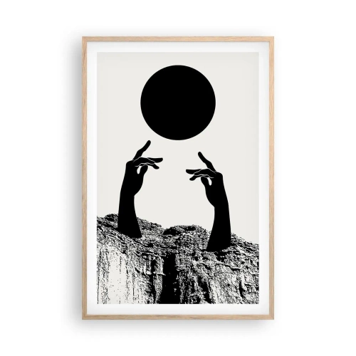 Plakat i ramme af lyst egetræ - Surrealistisk komposition: solen og resten - 61x91 cm