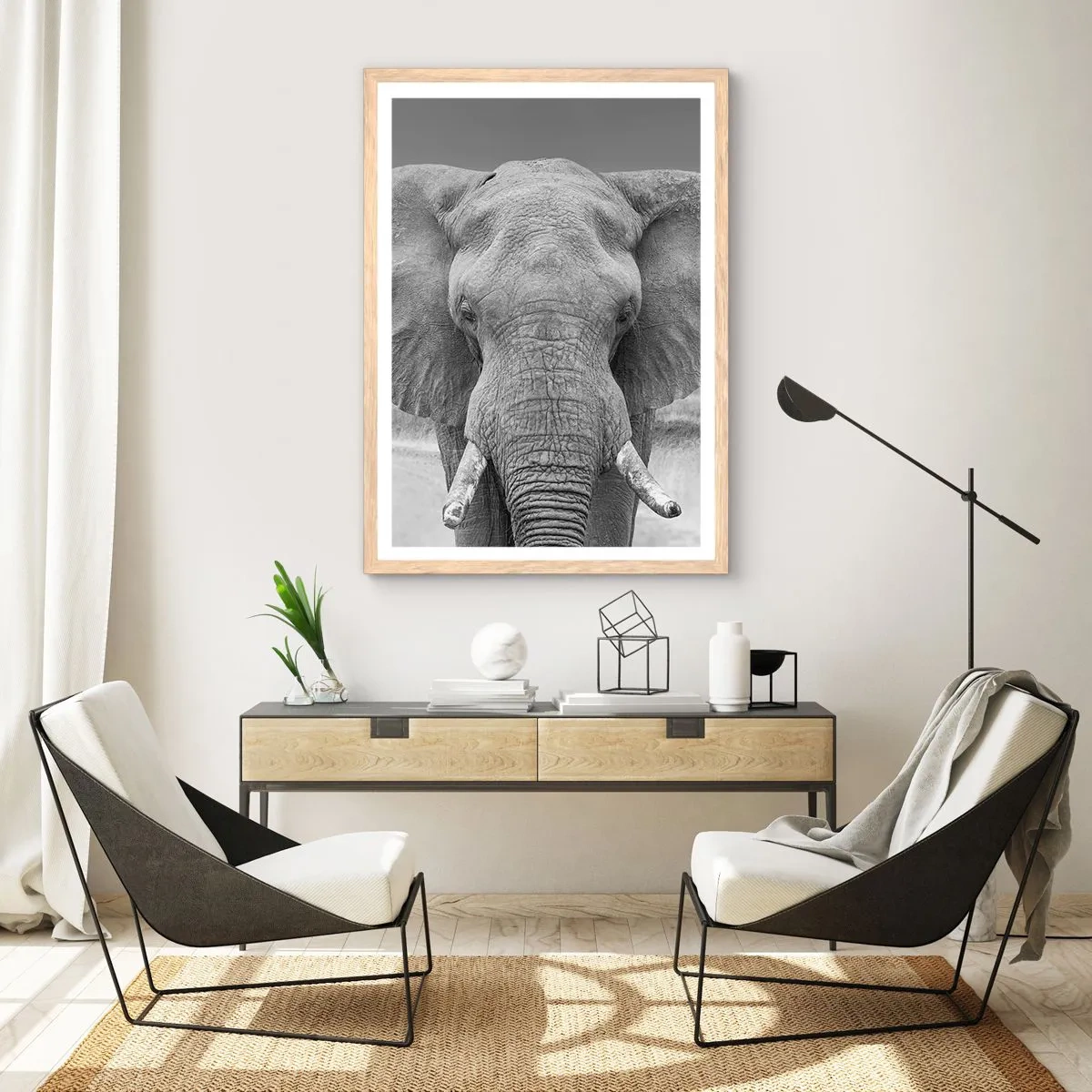 Plakat i ramme af lyst egetræ - Velkommen til min verden - 70x100 cm