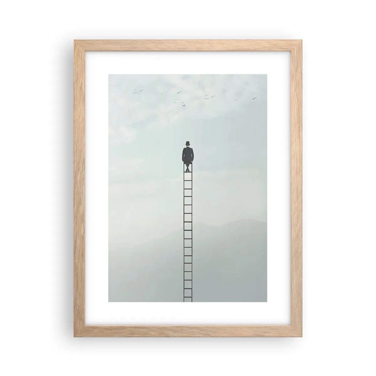 Plakat i ramme af lyst egetræ - Stig yderligere - 30x40 cm