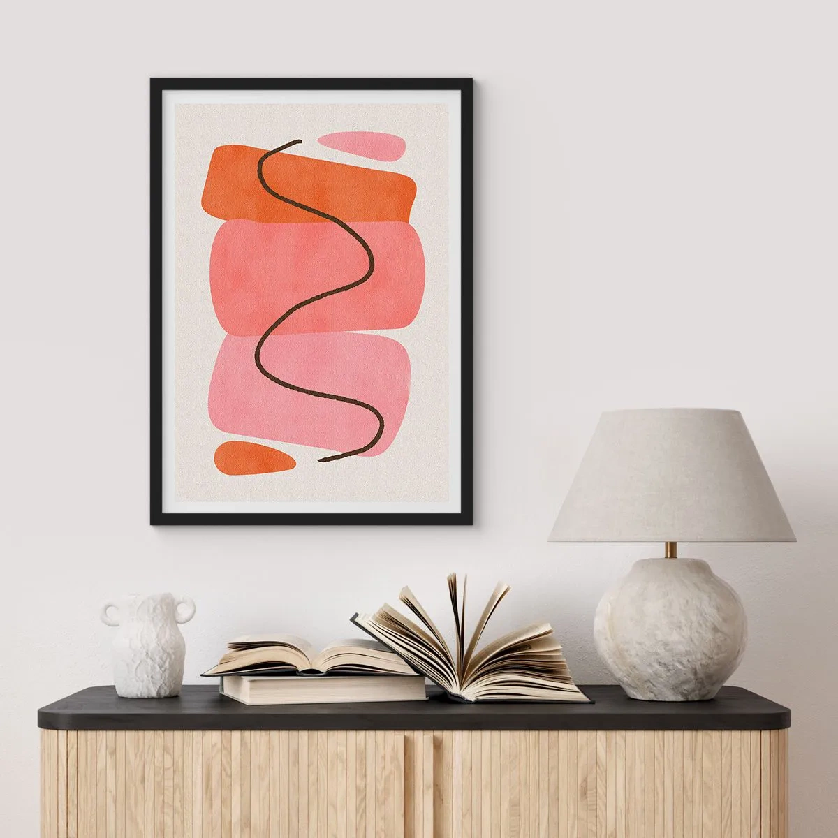 Plakat i sort ramme - Abstrakt komposition af geometriske former - 50x70cm - Formernes blide bevægelse - Moderne vægdekoration til stue og soveværelse ARTTOR