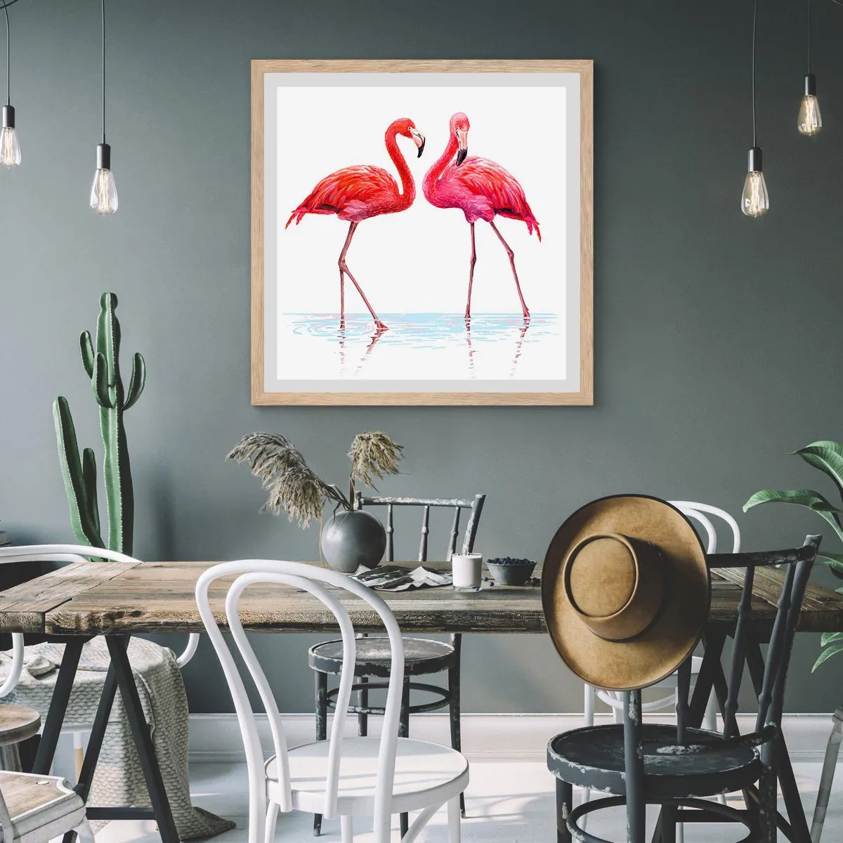 Plakat i ramme af lyst egetræ - Lyserødt randez-vous - 40x40 cm