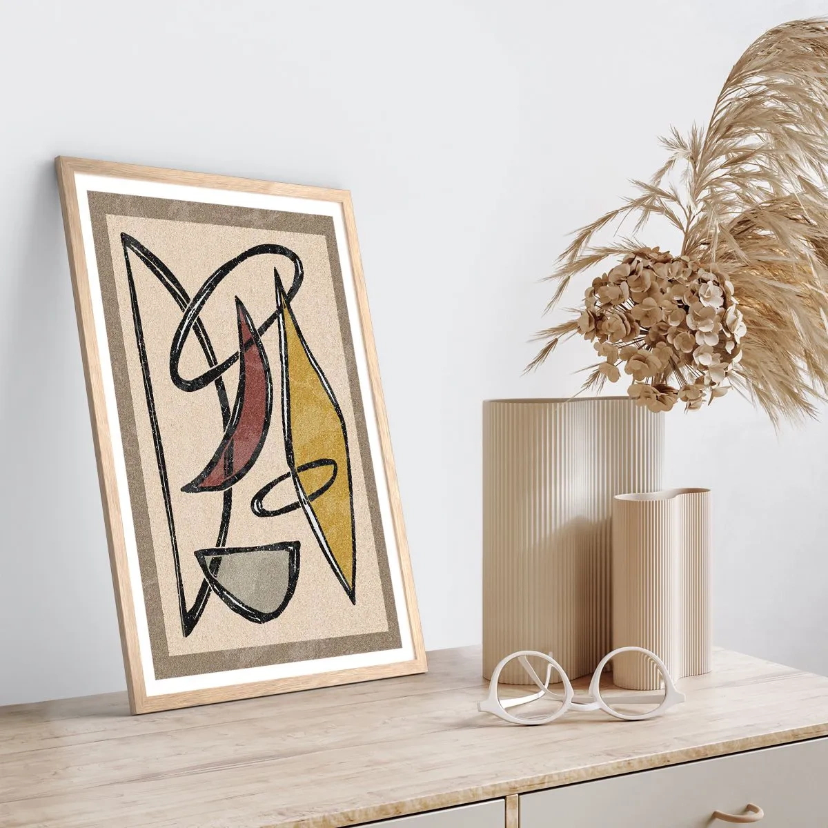 Plakat i ramme af lyst egetræ - Vertikaler og niveauer - 50x70 cm