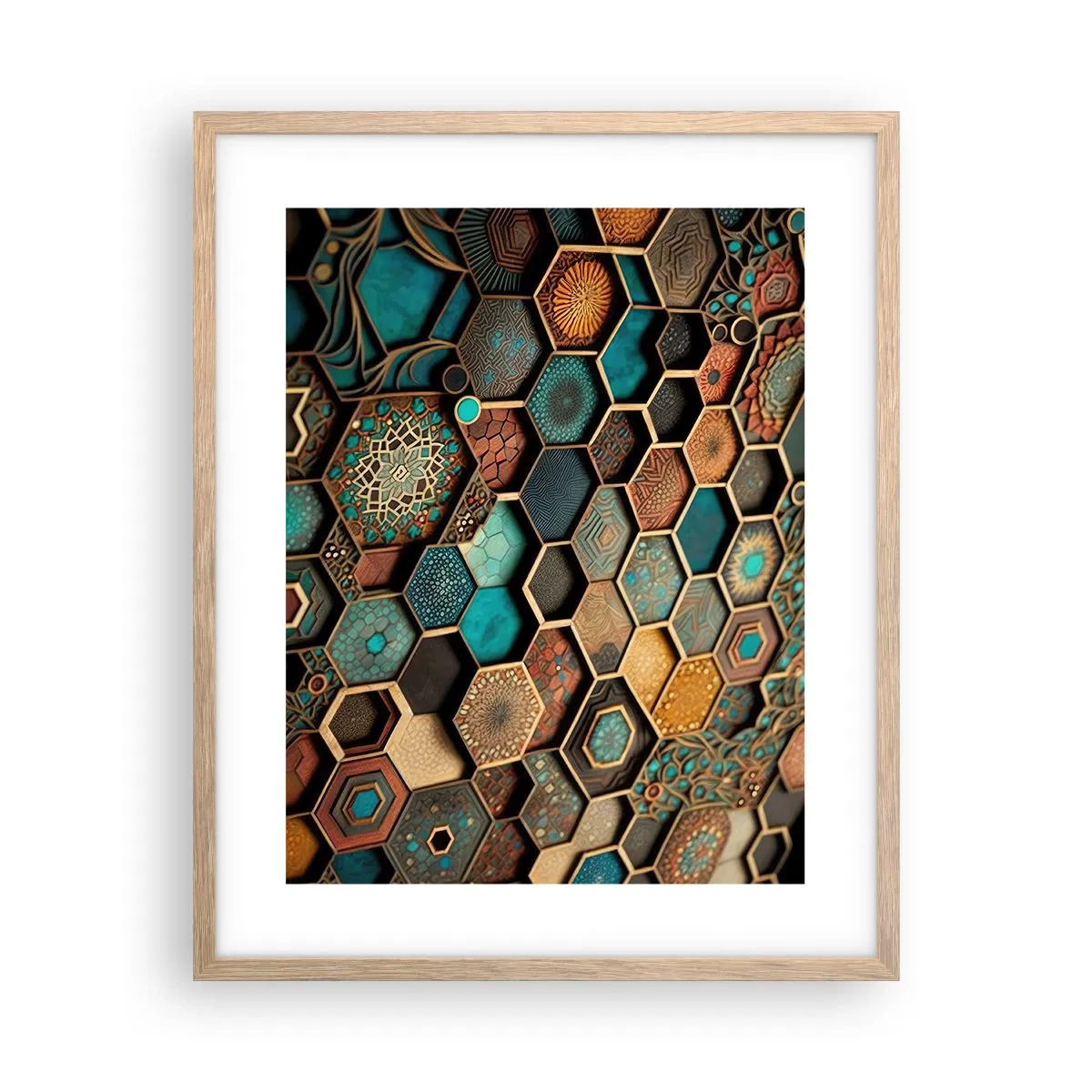 Plakat i ramme af lyst egetræ - Arabiske ornamenter - en variation - 40x50 cm