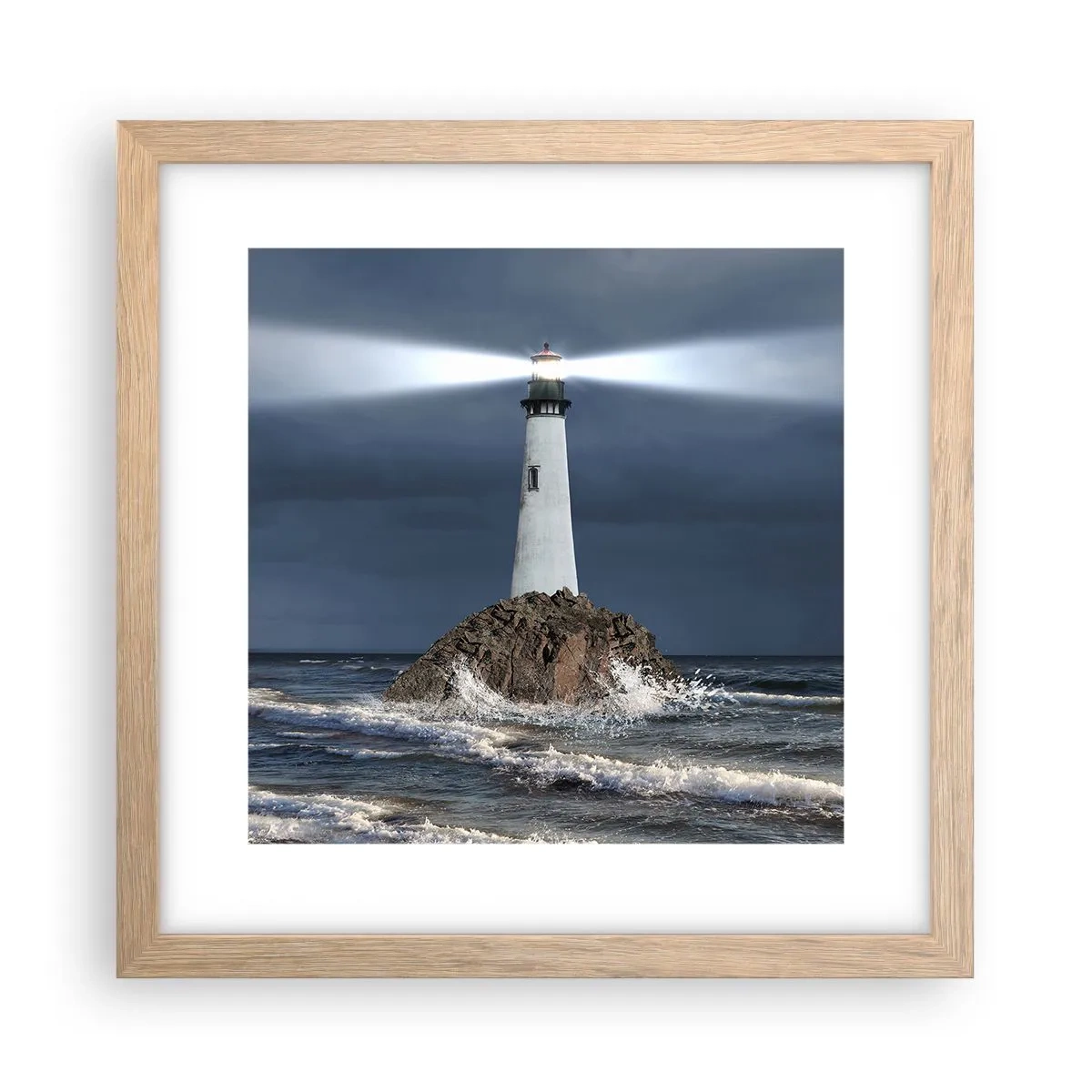 Plakat i ramme af lyst egetræ - Her...her...her! - 30x30 cm