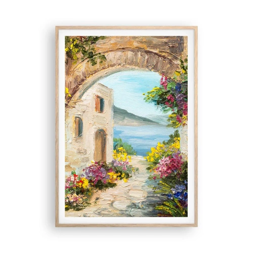 Plakat i ramme af lyst egetræ - Charmen af kystlandskabet - 70x100 cm