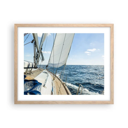 Plakat i ramme af lyst egetræ - Ahoj , eventyr - 50x40 cm