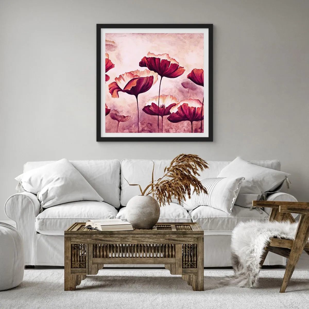 Plakat i sort ramme - Rød og hvid flage - 30x30 cm