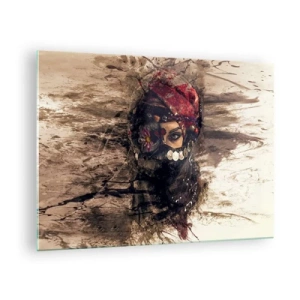 Billede på glas - Portræt af en mystisk kvinde i en rød turban - 70x50cm - Foruroligende for at sige det mildt - Moderne vægdekoration til stue og soveværelse ARTTOR