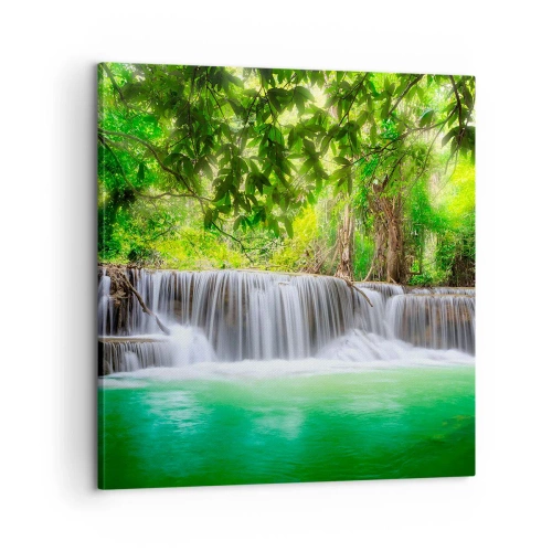 Lærredstryk - Billede på lærred - Kaskade i grønt - 60x60 cm