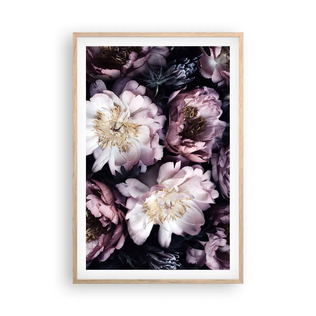 Plakat i ramme af lyst egetræ - Gammeldags buket - 61x91 cm