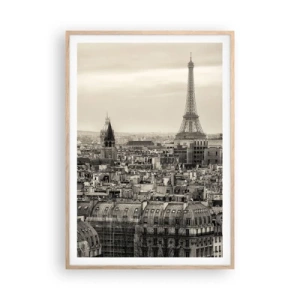 Plakat i ramme af lyst egetræ - Over Paris' hustage - 70x100 cm