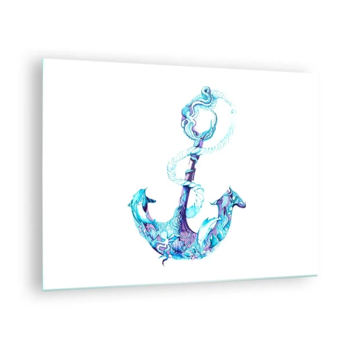 Billede på glas - Anker med nautiske motiver i kunstnerisk stil - 70x50cm - Forvalter af havets hemmeligheder - Moderne vægdekoration til stue og soveværelse ARTTOR