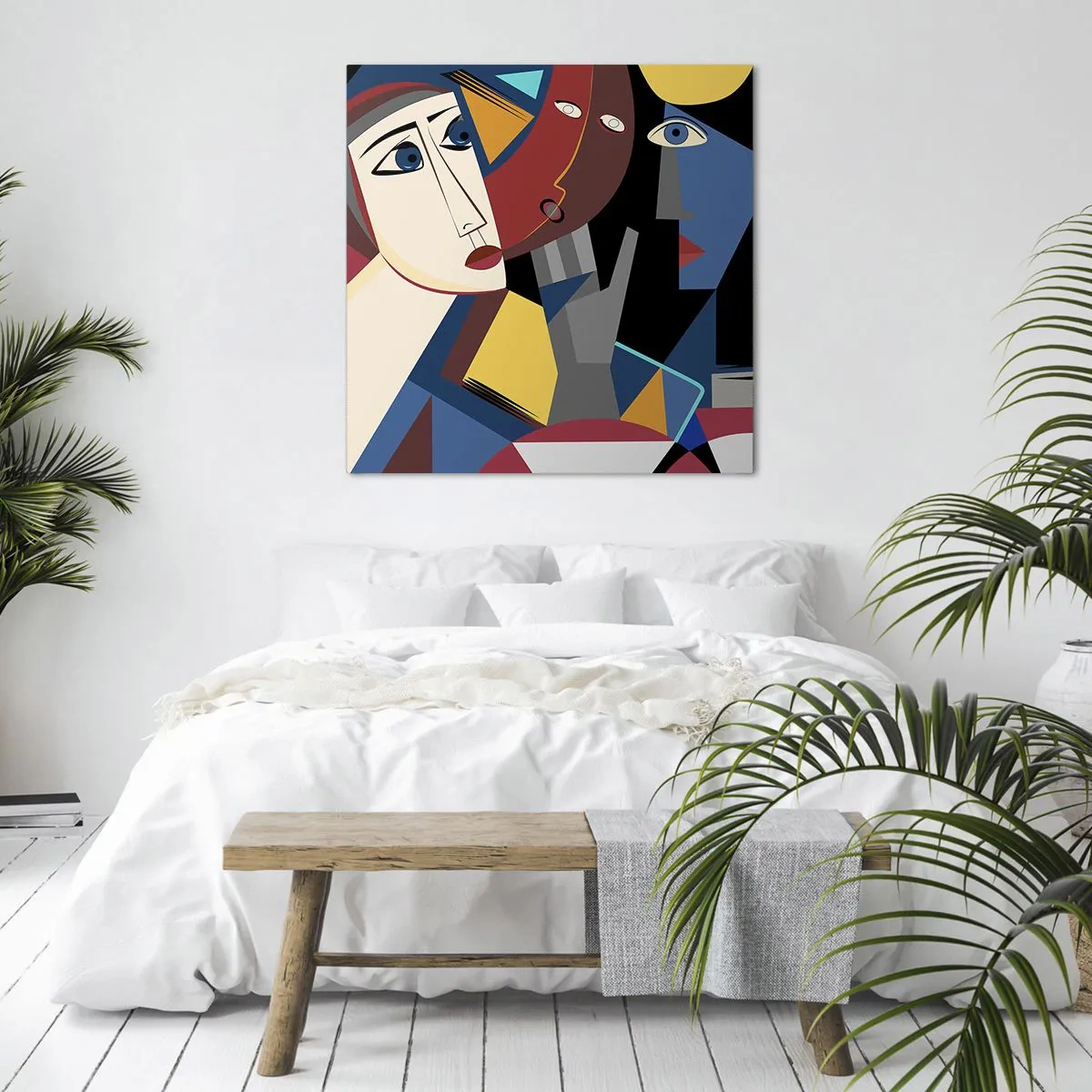 Lærredstryk - Billede på lærred - Kubistisk samtale - 60x60 cm