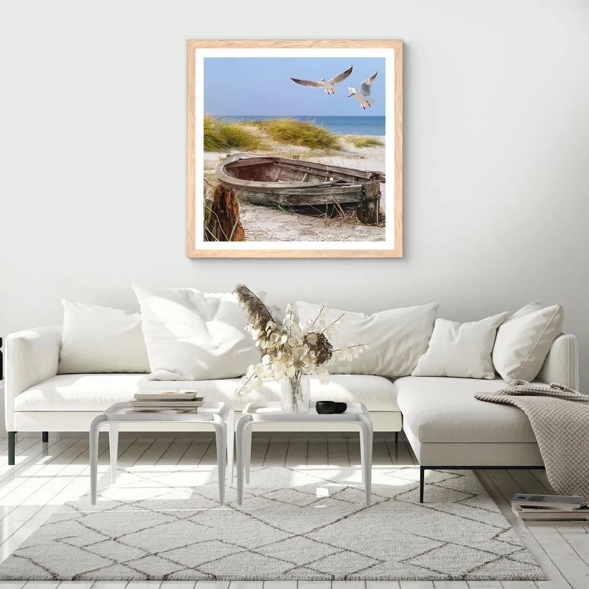 Plakat i ramme af lyst egetræ - Badet i vinden - 30x30 cm