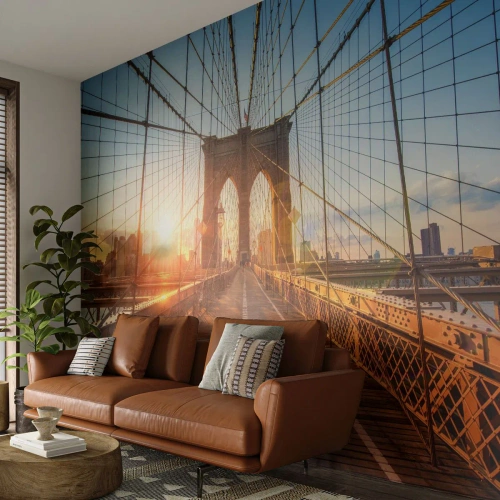 Fototapet Premium Sand - På den gyldne bro - New York, Brooklyn Bridge, Arkitektur - 450x315 cm