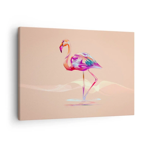 Lærredstryk - Billede på lærred - En abstrakt flamingo i lyse pastelfarver. - 70x50cm - Fugl af god stemning - Moderne vægdekoration til stue og soveværelse ARTTOR