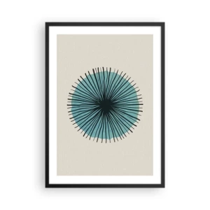 Plakat i sort ramme - Geometrisk mønster i form af en radial cirkel - 50x70cm - Strålende på blå - Moderne vægdekoration til stue og soveværelse ARTTOR
