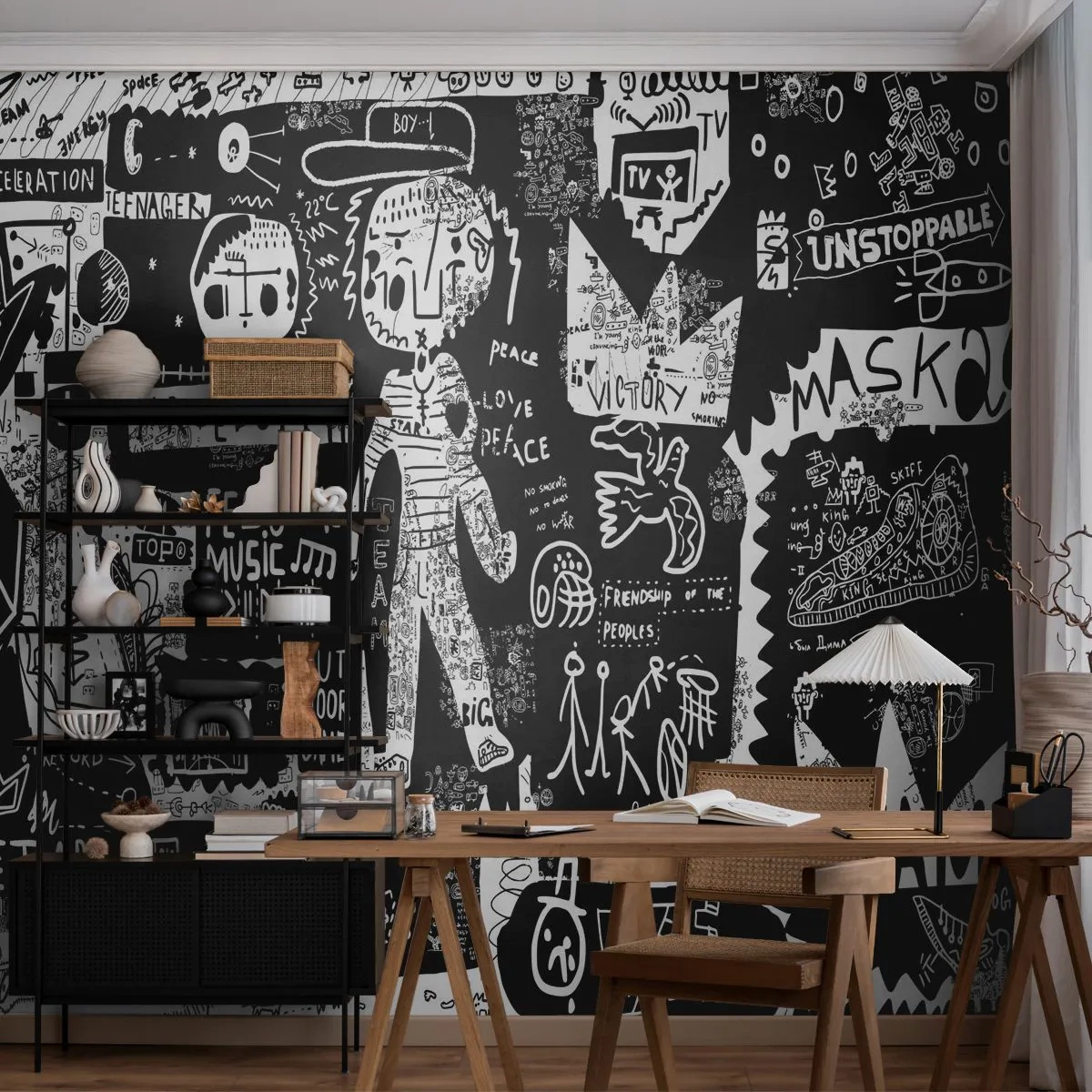Fototapet Premium Sand - Den åndelige ungdom med lov og glæde - Graffiti, Stykke, Moderne mønster - 100x70 cm