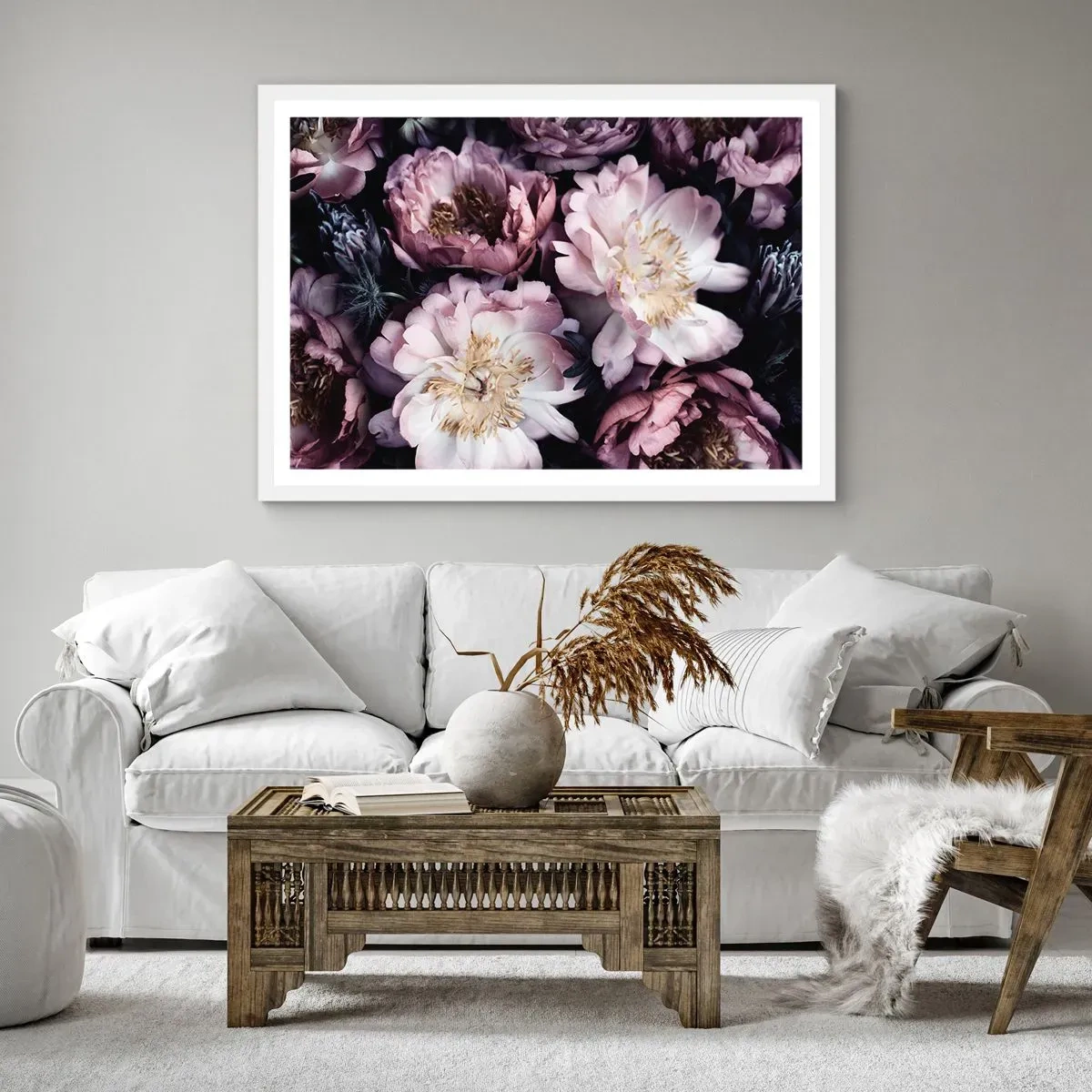 Plakat i hvid ramme - Gammeldags buket - 50x40 cm