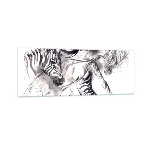 Billede på glas - Danser med zebraer - 140x50 cm