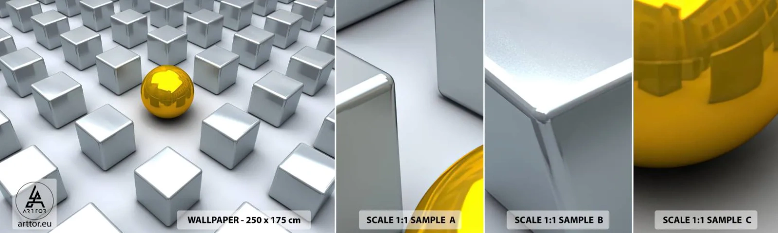 Prøve Fototapet Selvklæbende Deluxe Sticker - Hvorfor mig? Geometrisk sammensætning - Abstraktion, 3D, Grafik - 100x30 cm