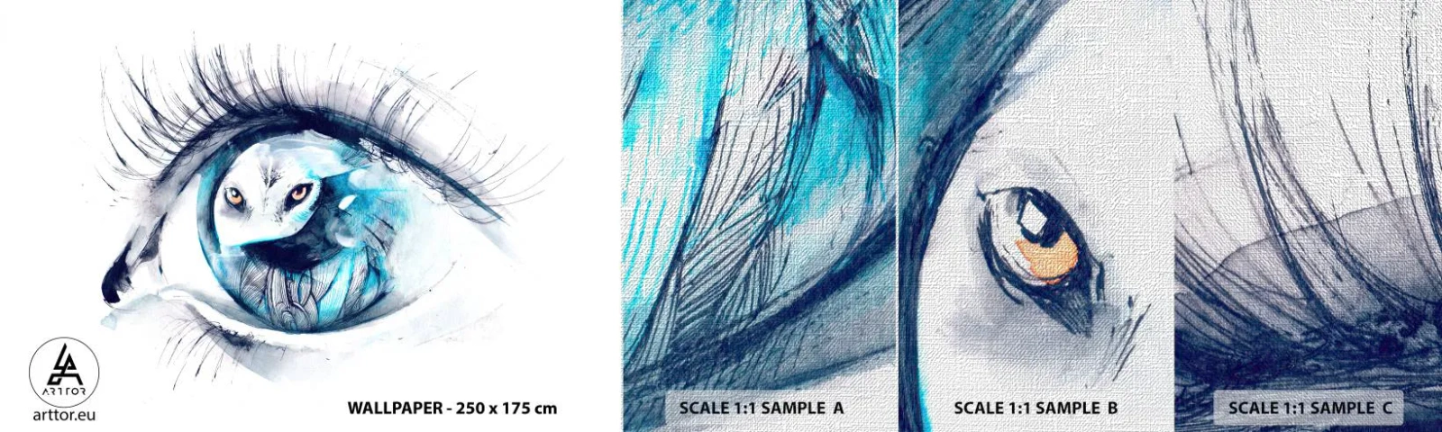 Prøve Fototapet Premium Canvas - Øje mod øje med vildskab - Abstraktion, Øje, Ugle - 100x30 cm