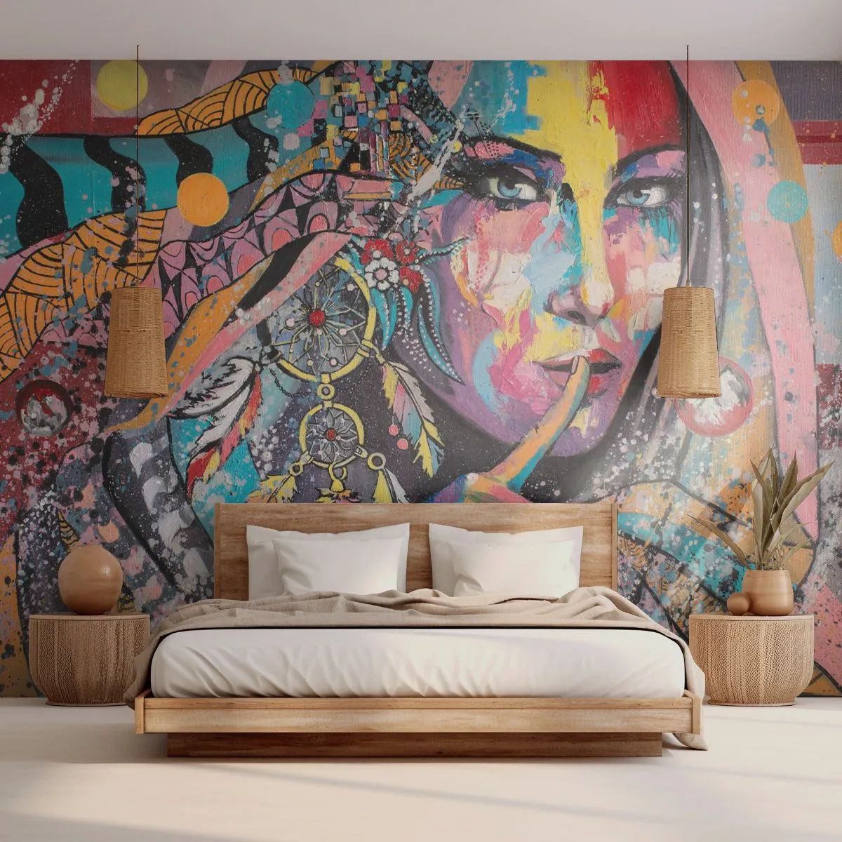 Fototapet Selvklæbende Deluxe Sticker - Vær tavs, indtil du forstår - Kvinde, Portræt af en kvinde, Boho - 300x210 cm