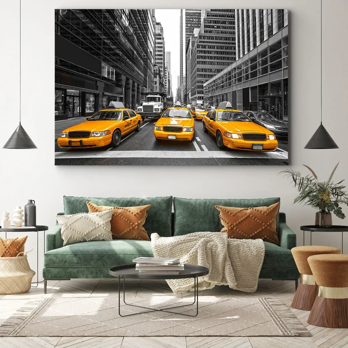 Lærredstryk - Billede på lærred - Gule taxaer på gaderne i New York - 70x50cm - Det er os, der farver byen - Moderne vægdekoration til stue og soveværelse ARTTOR