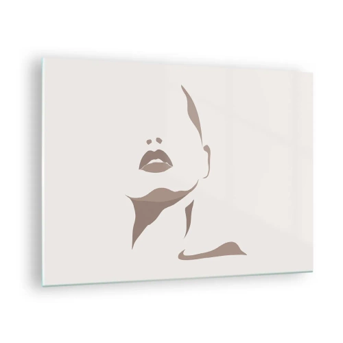 Billede på glas - Omrids af en kvindes ansigt og hals i minimalistisk stil - 70x50cm - Skabt af lys og skygge - Moderne vægdekoration til stue og soveværelse ARTTOR