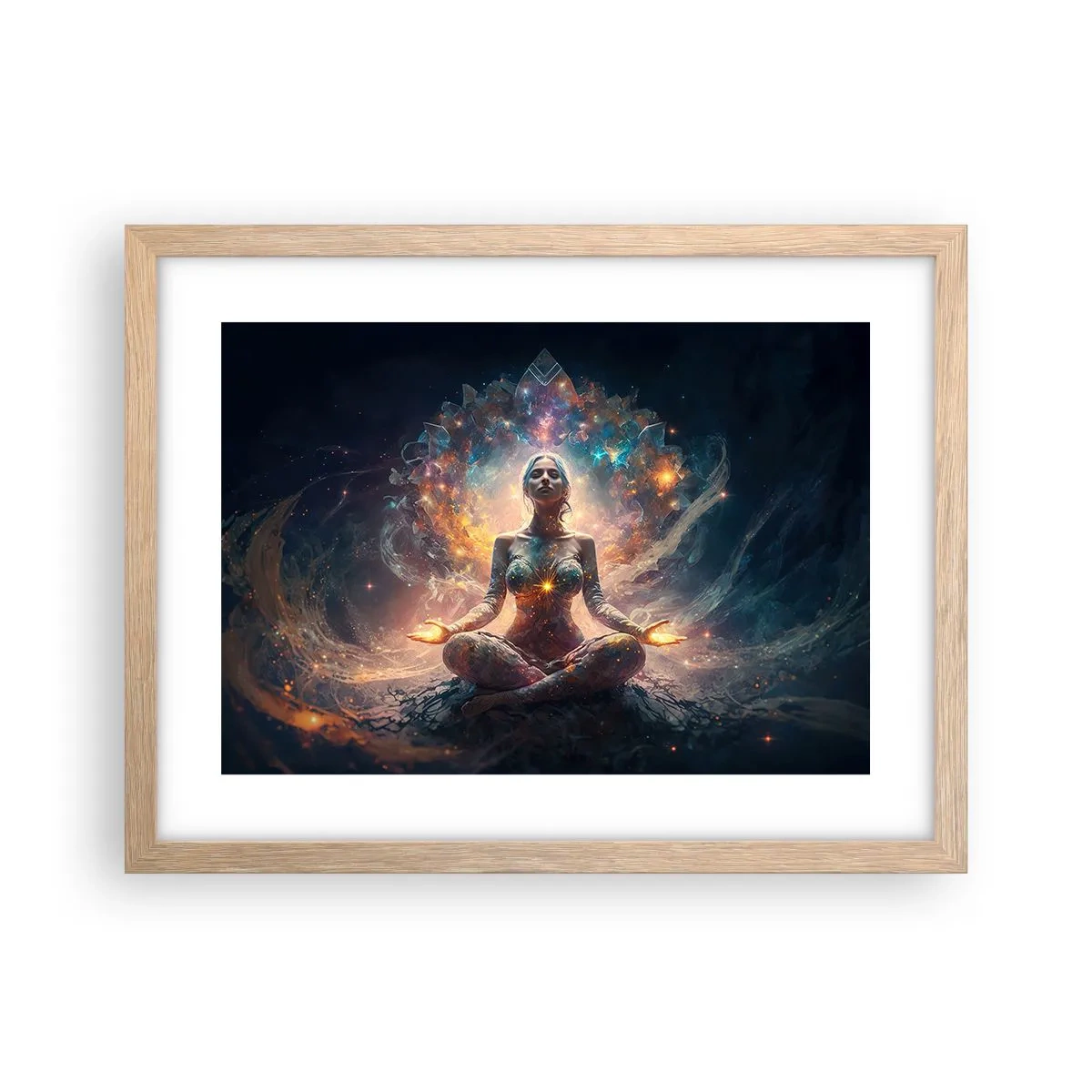 Plakat i ramme af lyst egetræ - Flow af god energi - 40x30 cm