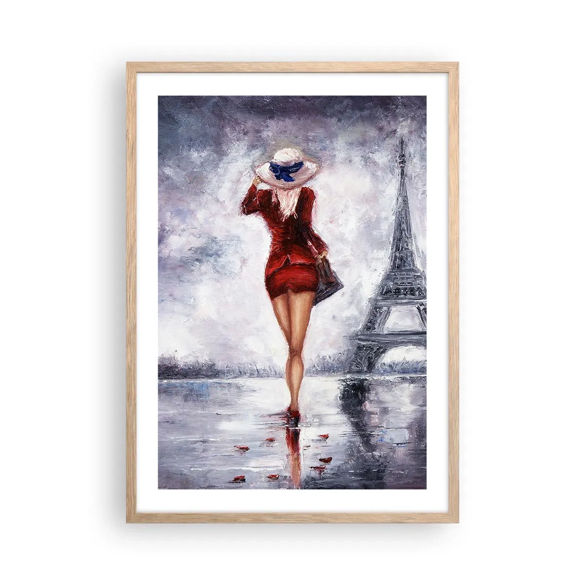 Plakat i ramme af lyst egetræ - Parisiske symboler - 50x70 cm