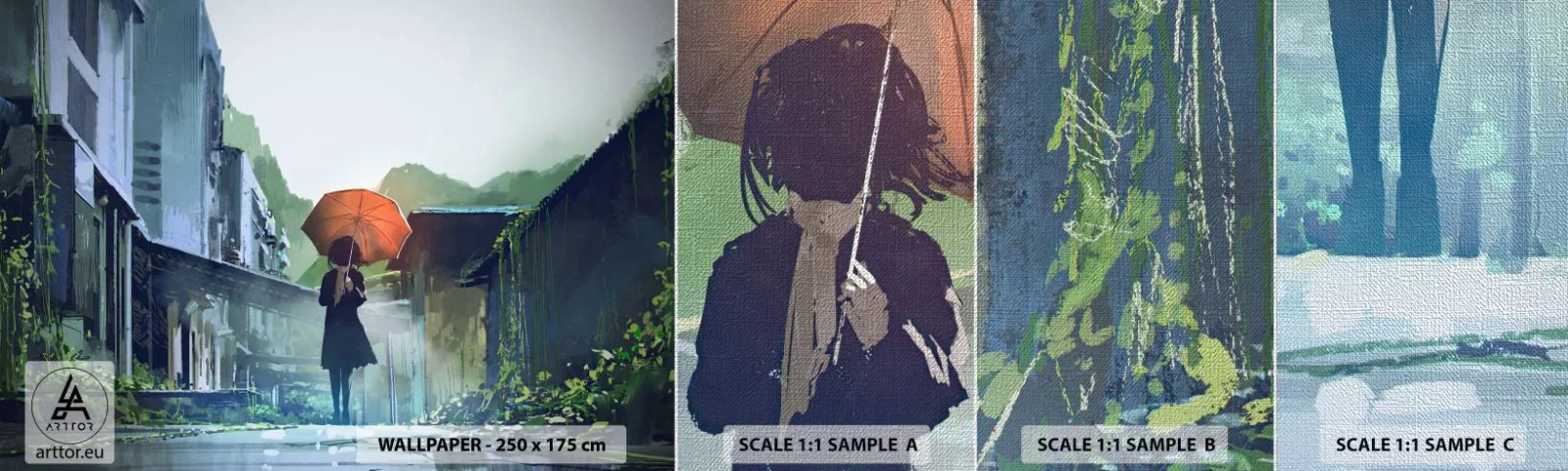 Prøve Fototapet Premium Canvas - Revitaliserende regn - Abstraktion, By, Arkitektur - 100x30 cm