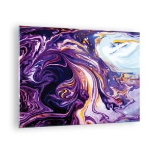 Billede på glas - Abstrakt mønster i lilla og hvide nuancer med dynamiske linjer - 70x50cm - Rummets bøjning i lilla - Moderne vægdekoration til stue og soveværelse ARTTOR
