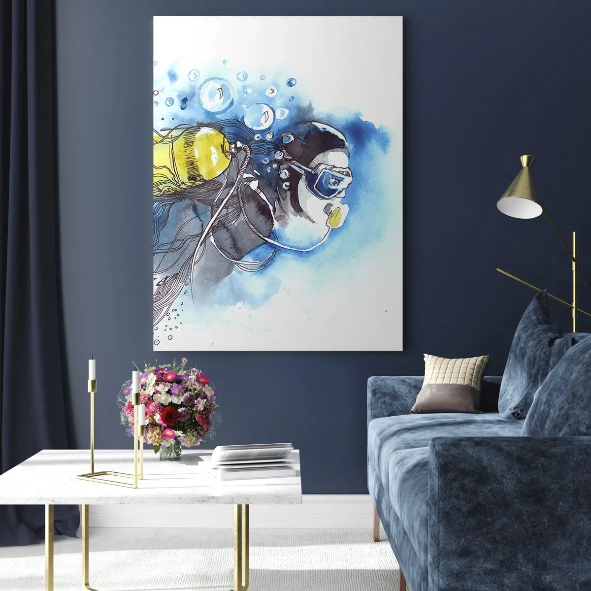 Billede på glas - Stor blå - 50x70 cm