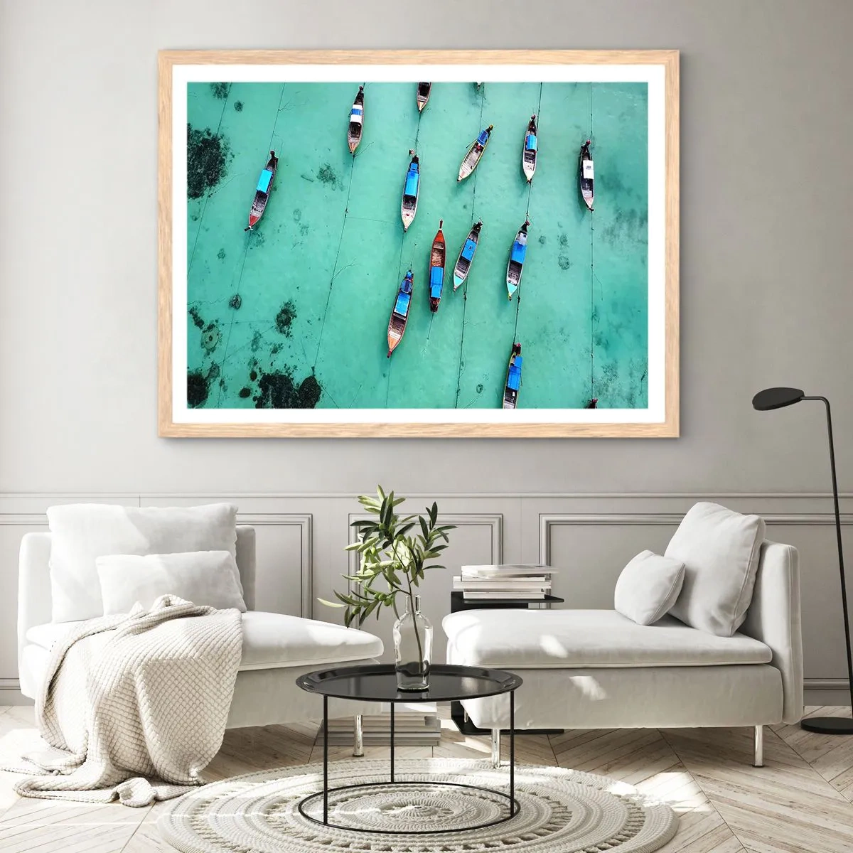 Plakat i ramme af lyst egetræ - I glædelig forventning - 70x50 cm
