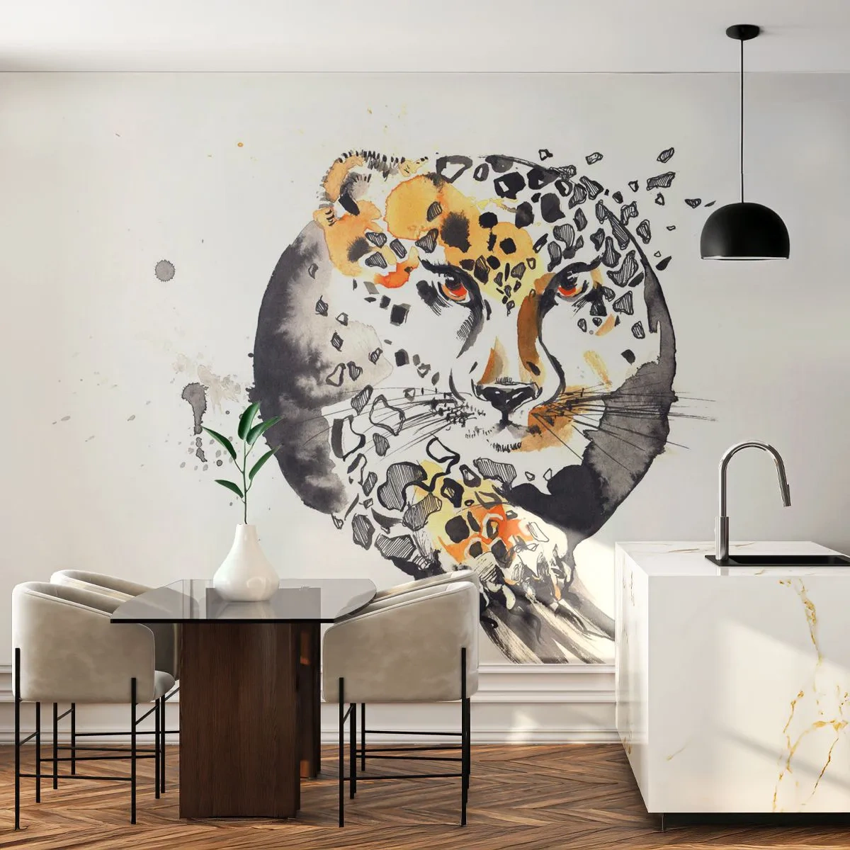 Fototapet Premium Sand - Rovdyrisk skønhed - Dyr, Panter, Natur - 100x70 cm