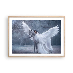 Plakat i ramme af lyst egetræ - Inspireret øjeblik - 70x50 cm