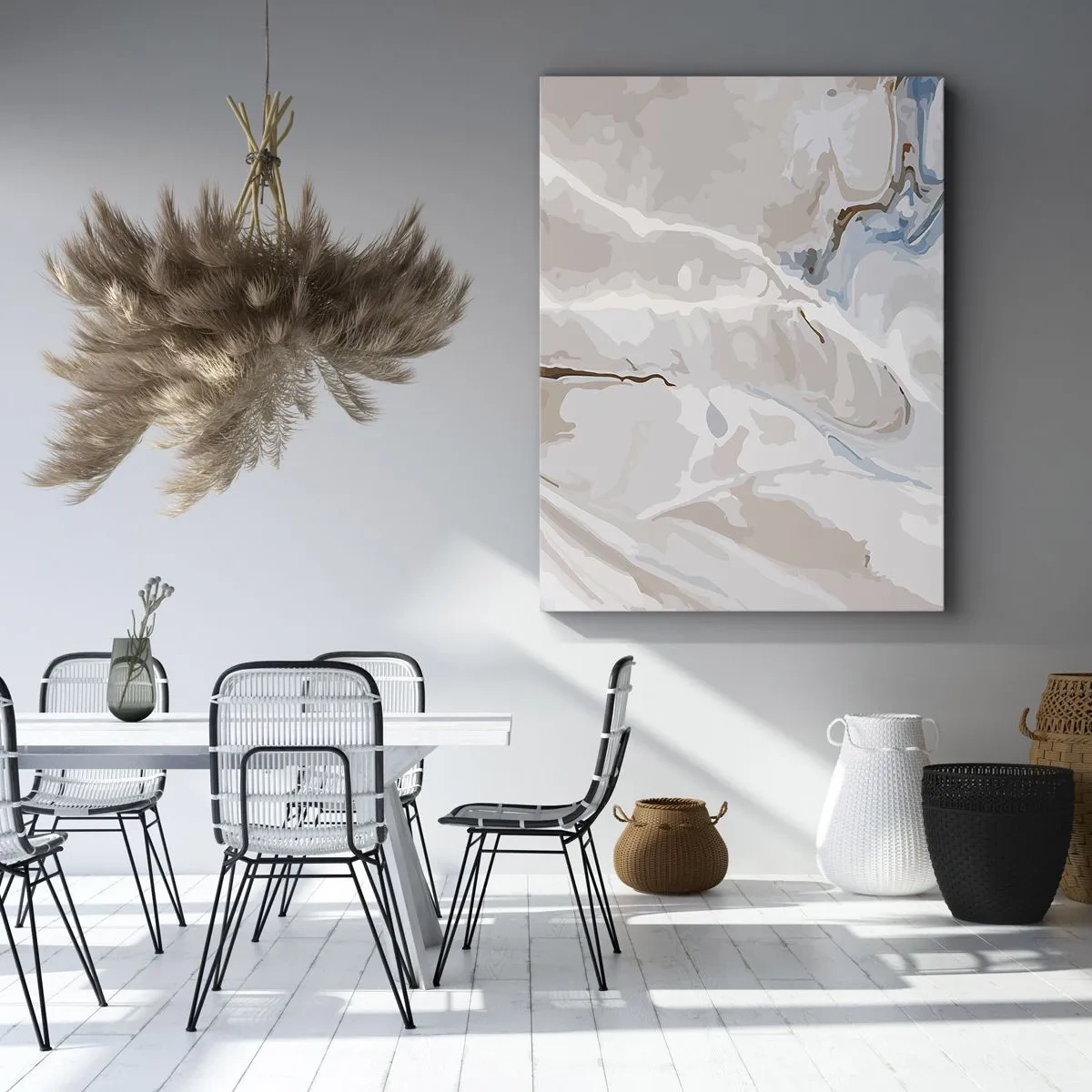 Lærredstryk - Billede på lærred - Blå slynger sig under det hvide - 80x120 cm