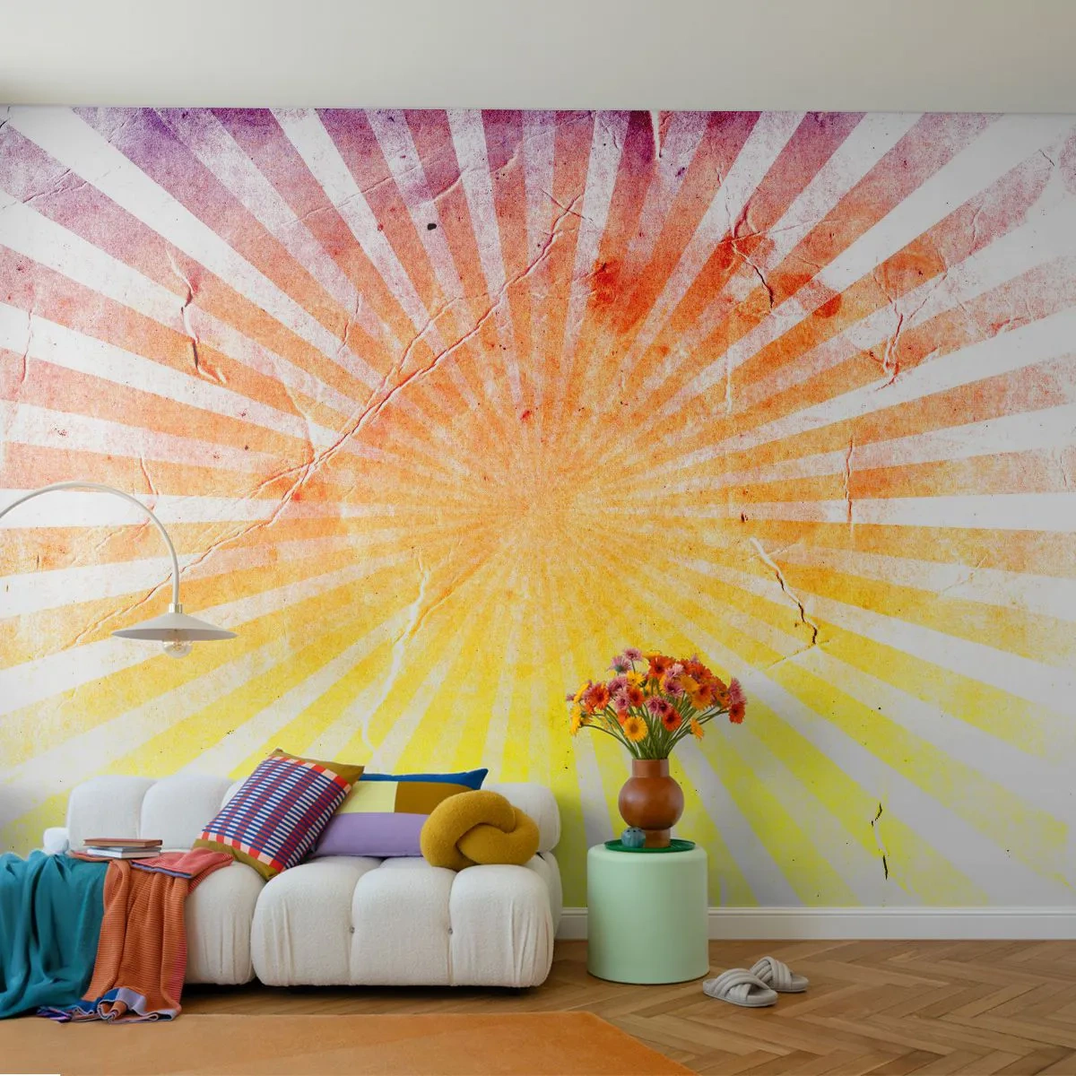 Fototapet Selvklæbende Deluxe Sticker - Opgange og nedgange - Årgang, Stråler, Sol - 100x70 cm