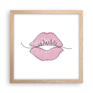 Plakat i ramme af lyst egetræ - Klar til at kysse? - 30x30 cm