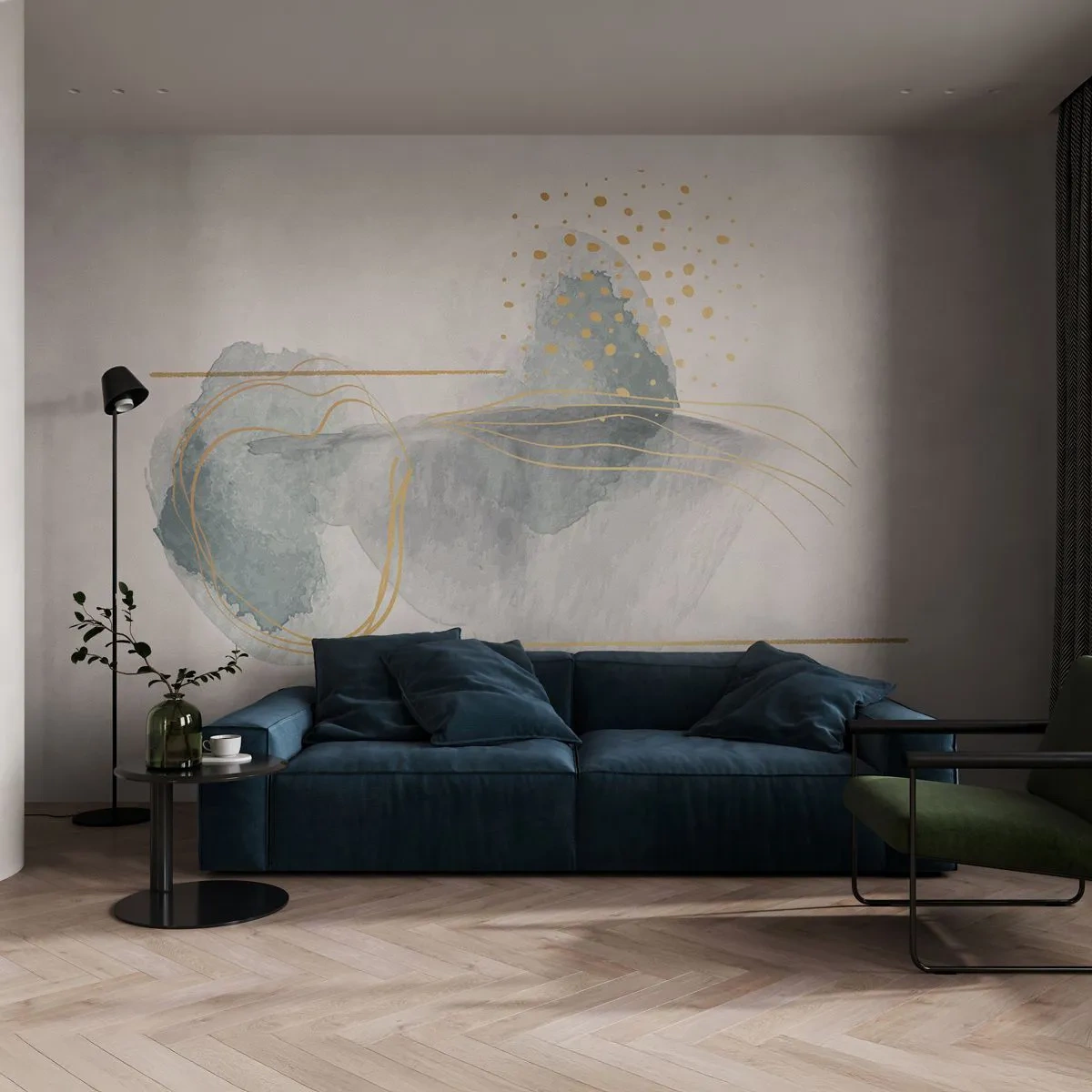 Fototapet Premium Canvas - Om forholdet mellem grå og guld - Abstraktion, Stykke, Interessante former - 100x70 cm